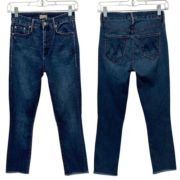 Mother High Waisted Looker Ankle Fray Jeans Moonlust Privateer Dark Wash Casual - Picture 1 of 9